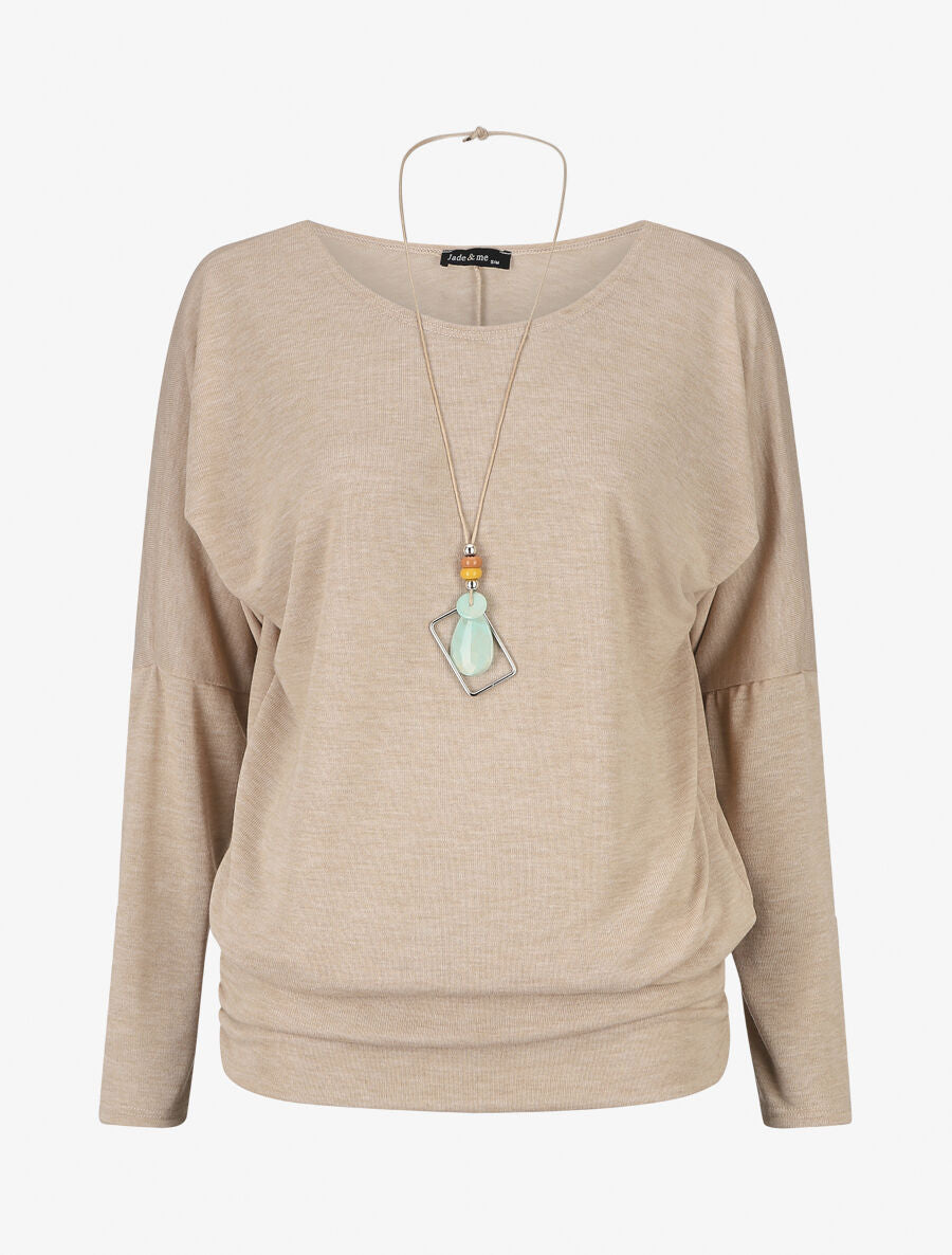 Pull fin à col rond - Beige - 4