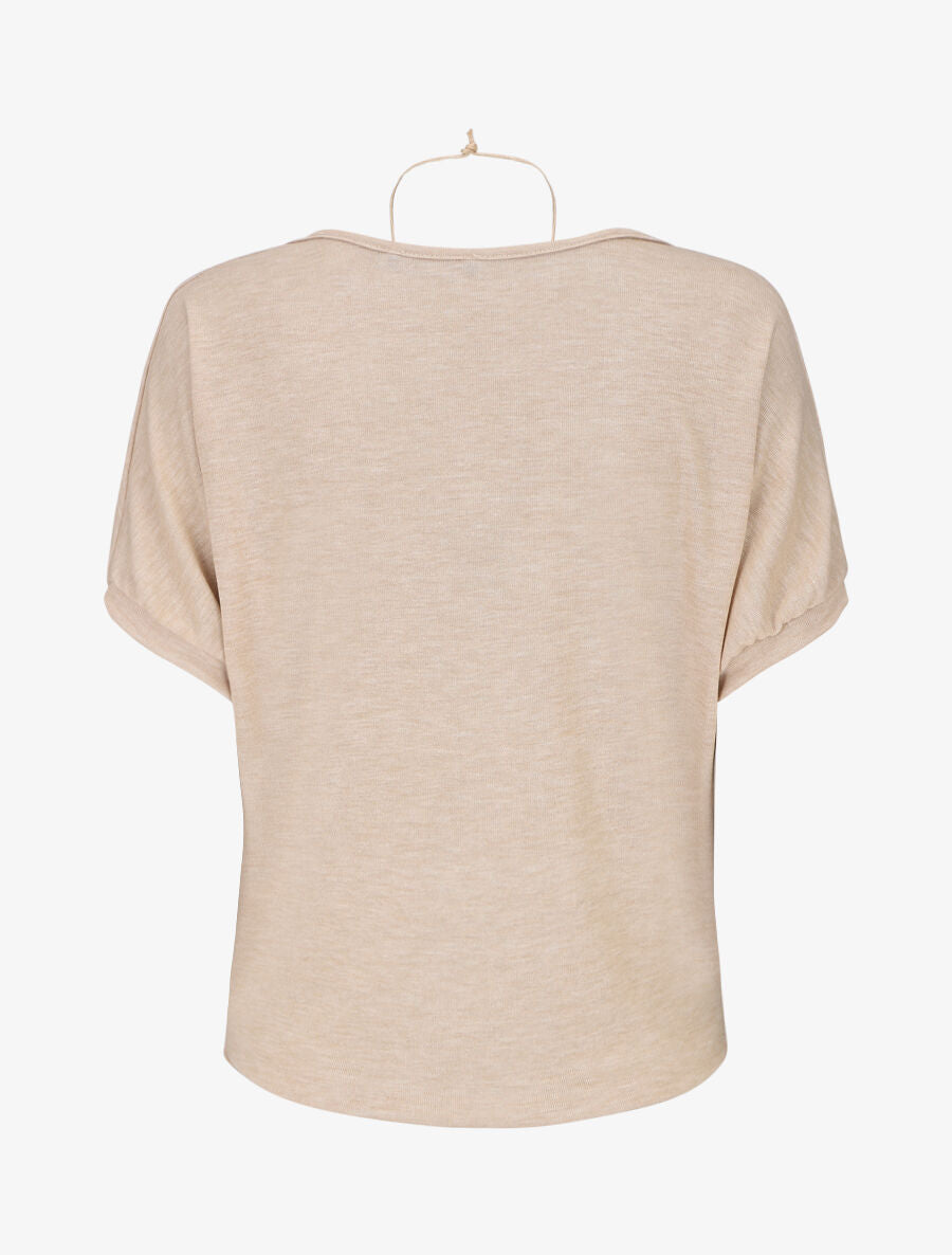 Pull fin manches courtes à col bénitier - Beige - 2