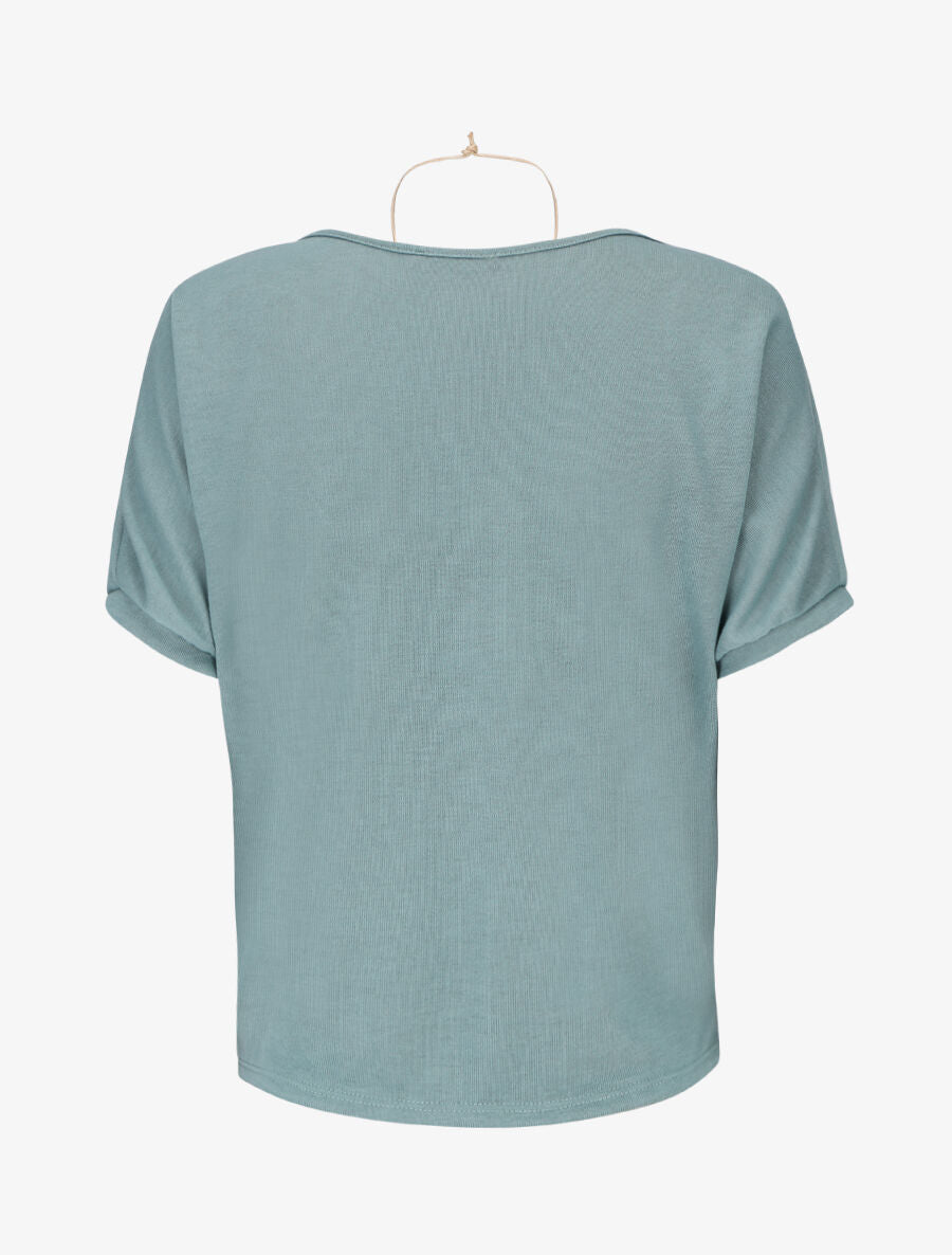 Pull fin manches courtes à col bénitier - Bleu ciel - 2