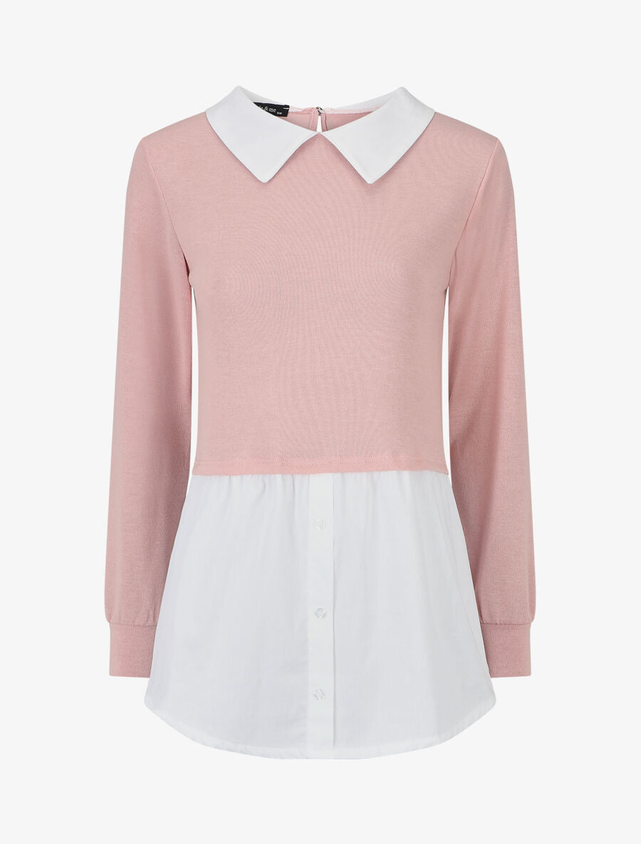 Pull à chemise superposée - Rose - 1