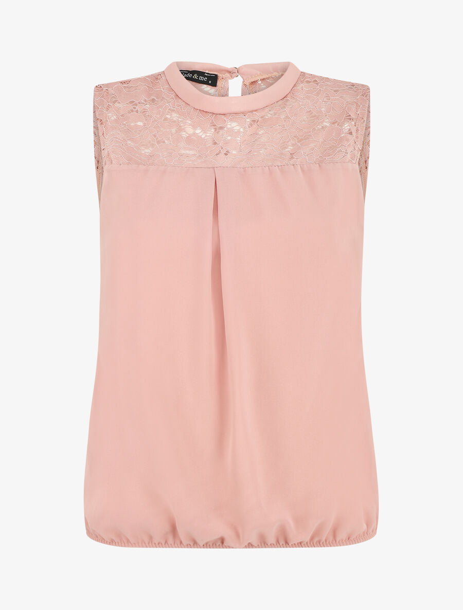 Top sans manches à épaules en dentelle - Rose - 1