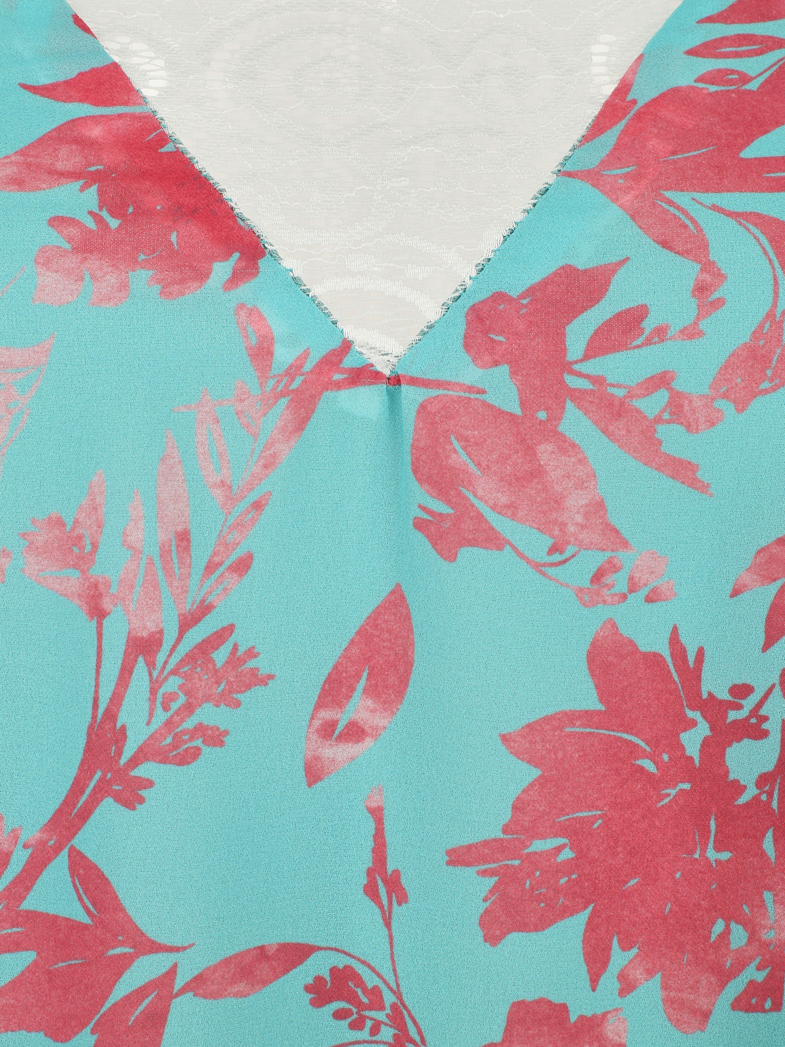 Caraco col dentelle imprimé végétal - Turquoise - 3