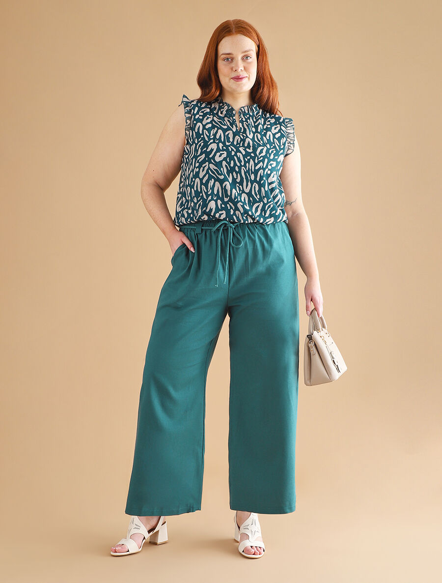 Top léopard sans manches à volants - Bleu canard - 5