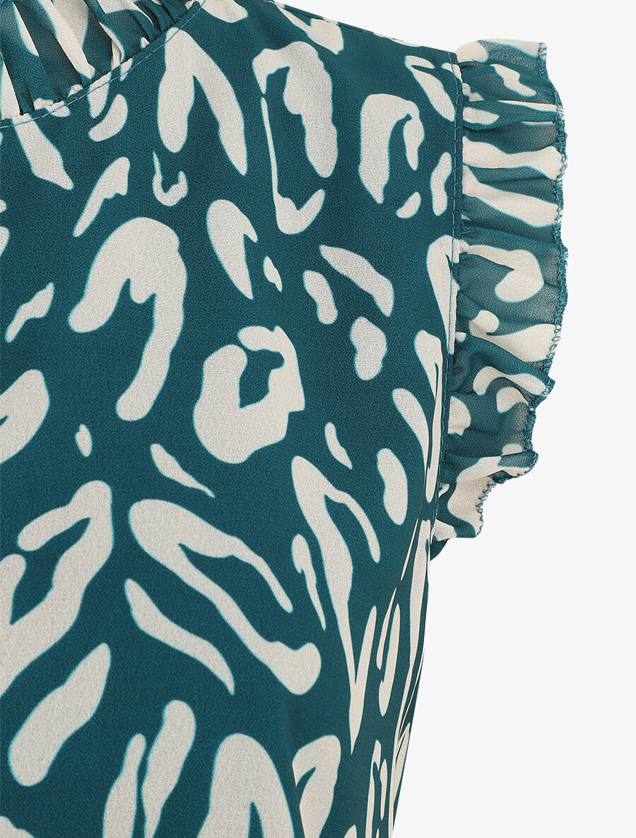 Top léopard sans manches à volants - Bleu canard - 3