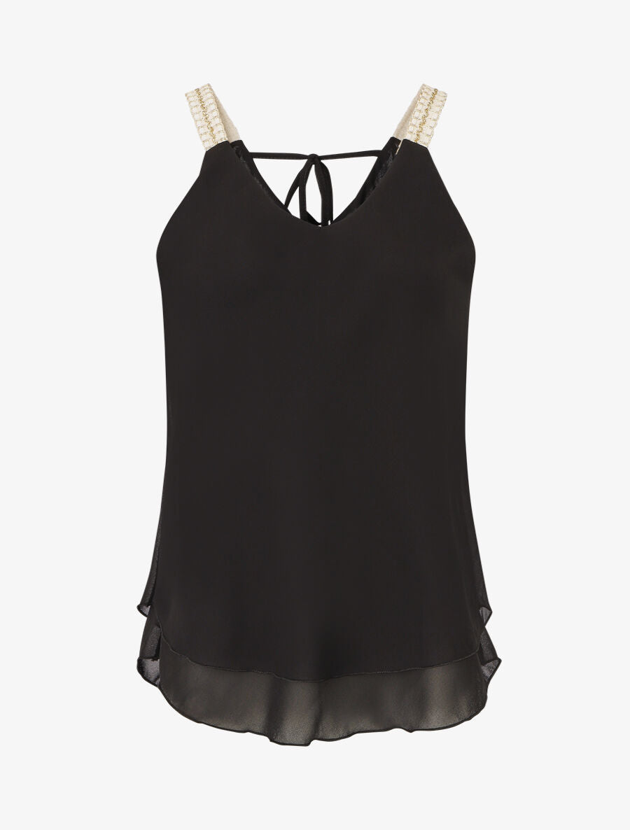 Top en voile à bretelles crochet - Noir - 5