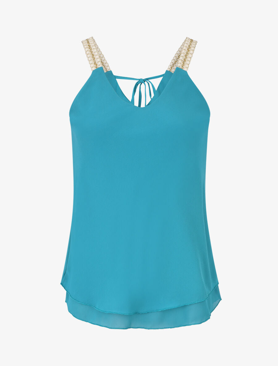 Top en voile à bretelles crochet - Bleu canard - 1