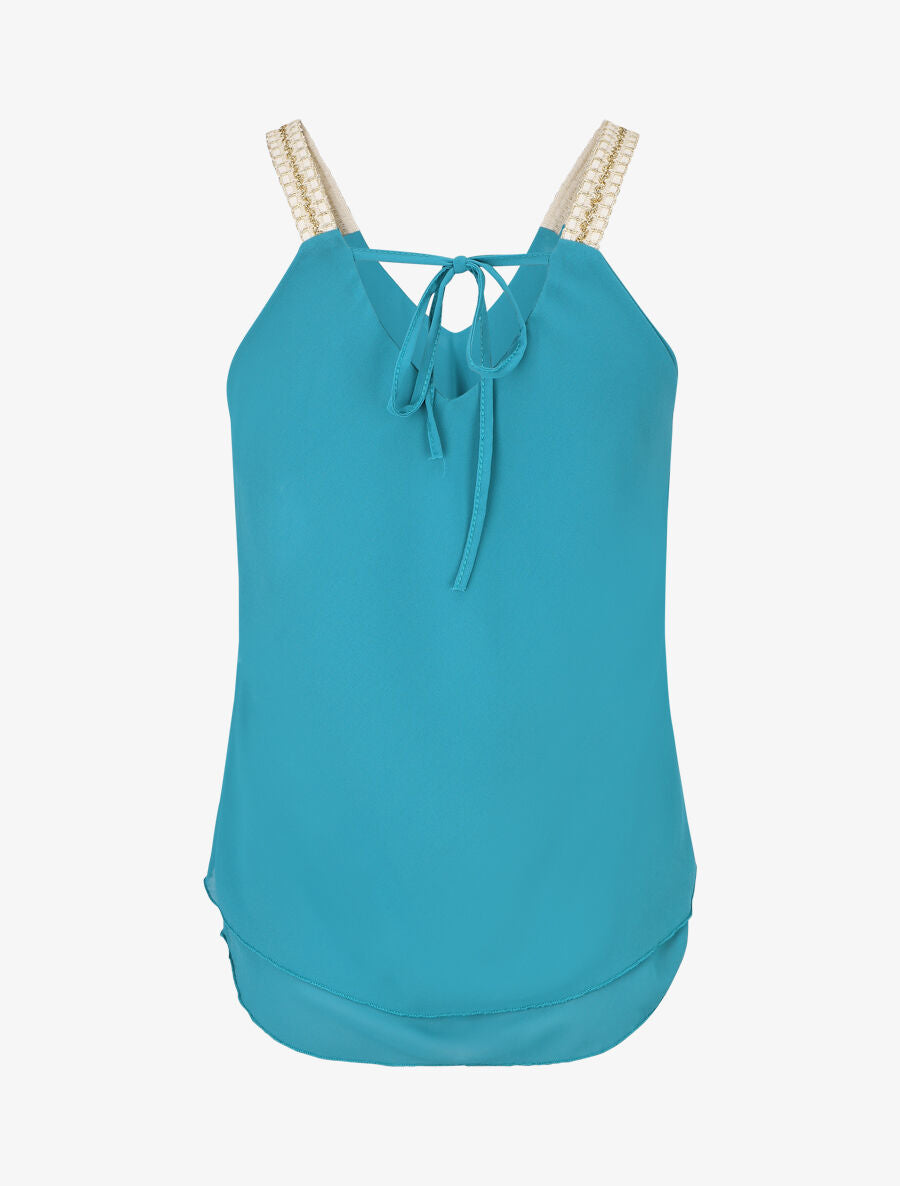 Top en voile à bretelles crochet - Bleu canard - 2
