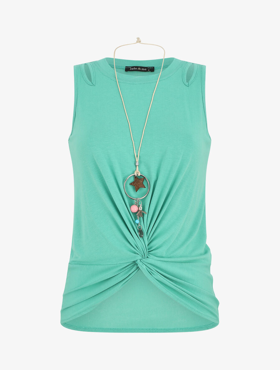 Top sans manches avec noeud - Turquoise - 1
