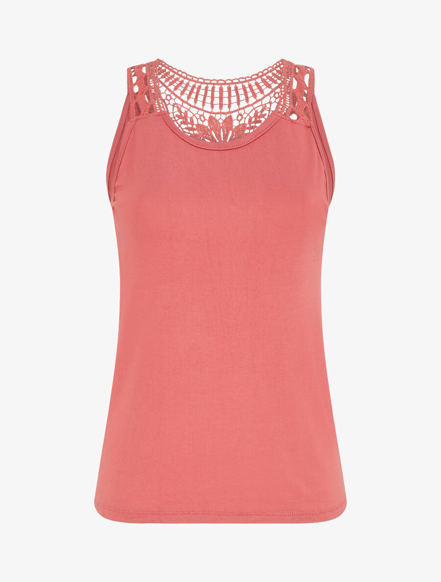 Top uni à détail broderies - Rose saumon - 1