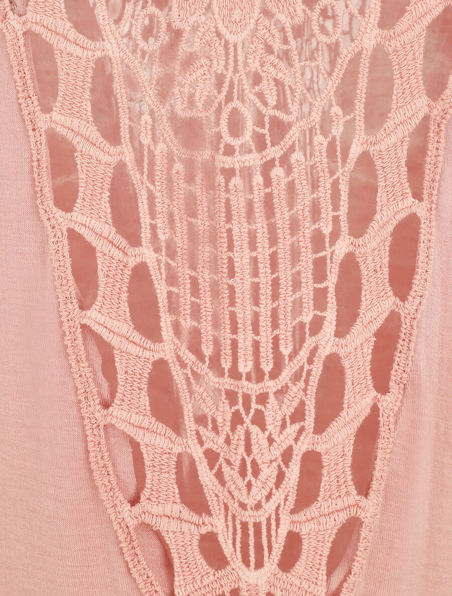 Top uni à détail broderies - Rose - 3