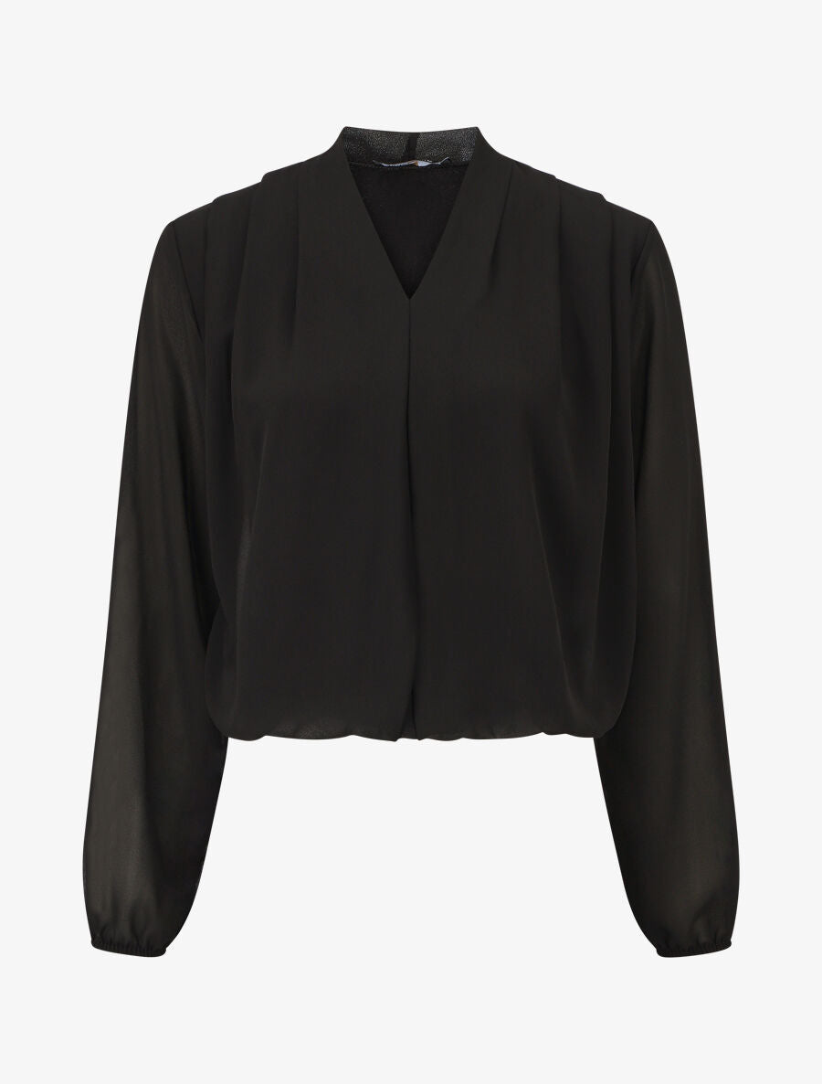 Blouse drapée unie à manches longues - Noir - 5