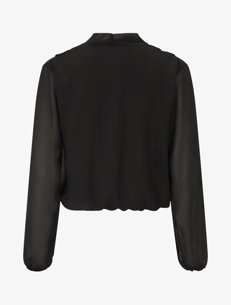Blouse drapée unie à manches longues - Noir - 2