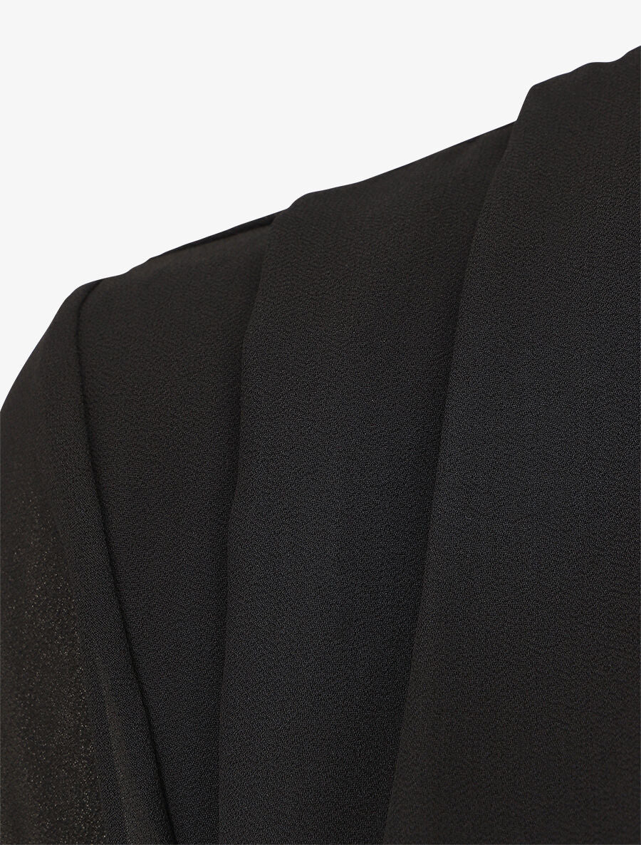 Blouse drapée unie à manches longues - Noir - 3