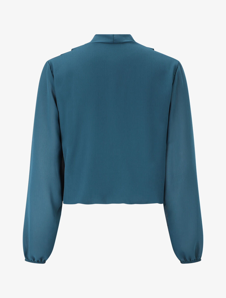 Blouse drapée unie à manches longues - Bleu canard - 2