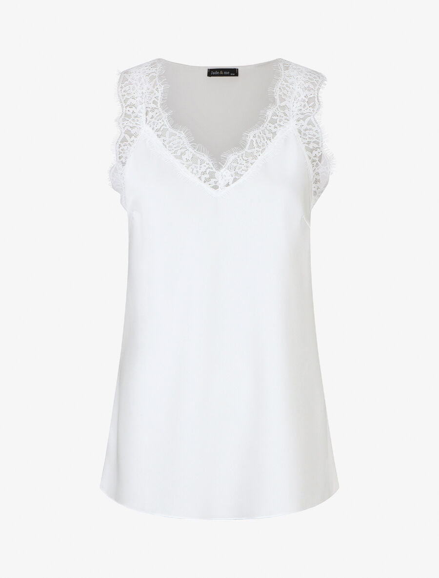Caraco uni à détail en dentelle - Blanc - 5