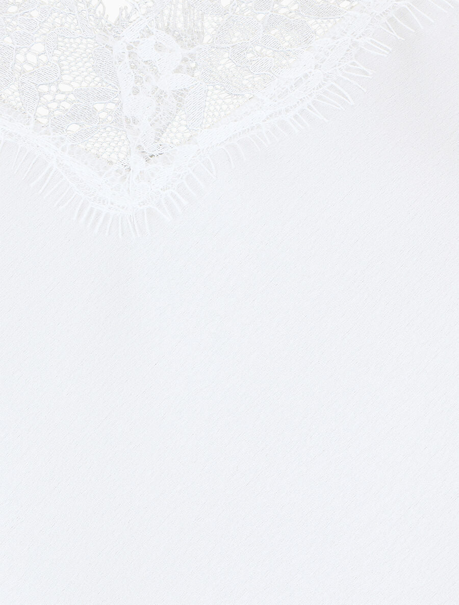 Caraco uni à détail en dentelle - Blanc - 3