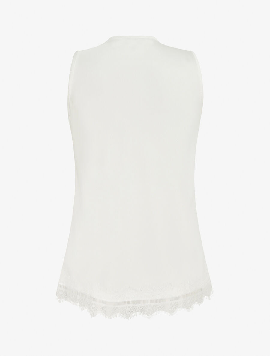 Top satiné uni et dentelle - Blanc - 2