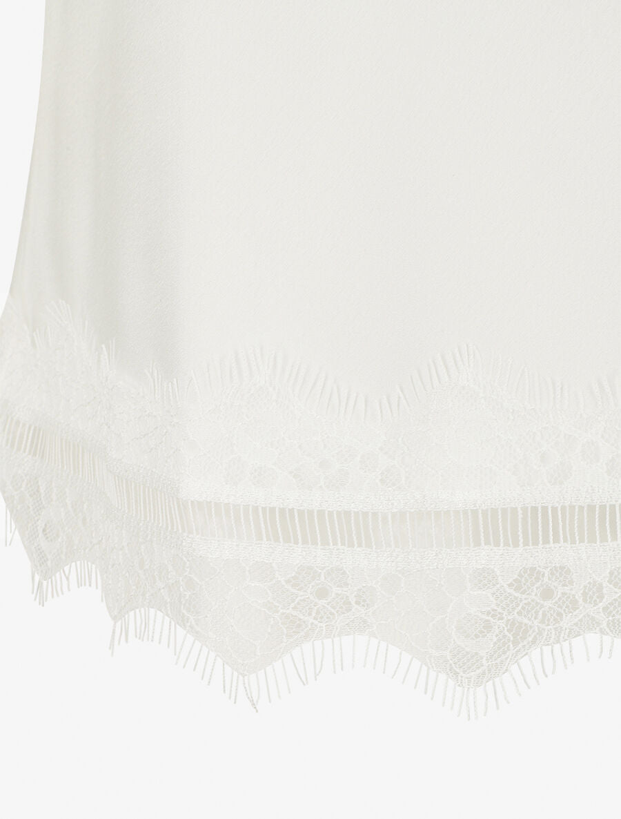 Top satiné uni et dentelle - Blanc - 3