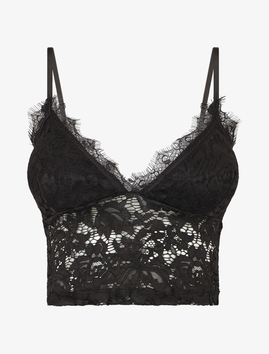 Crop top en dentelle ajourée - Noir - 1