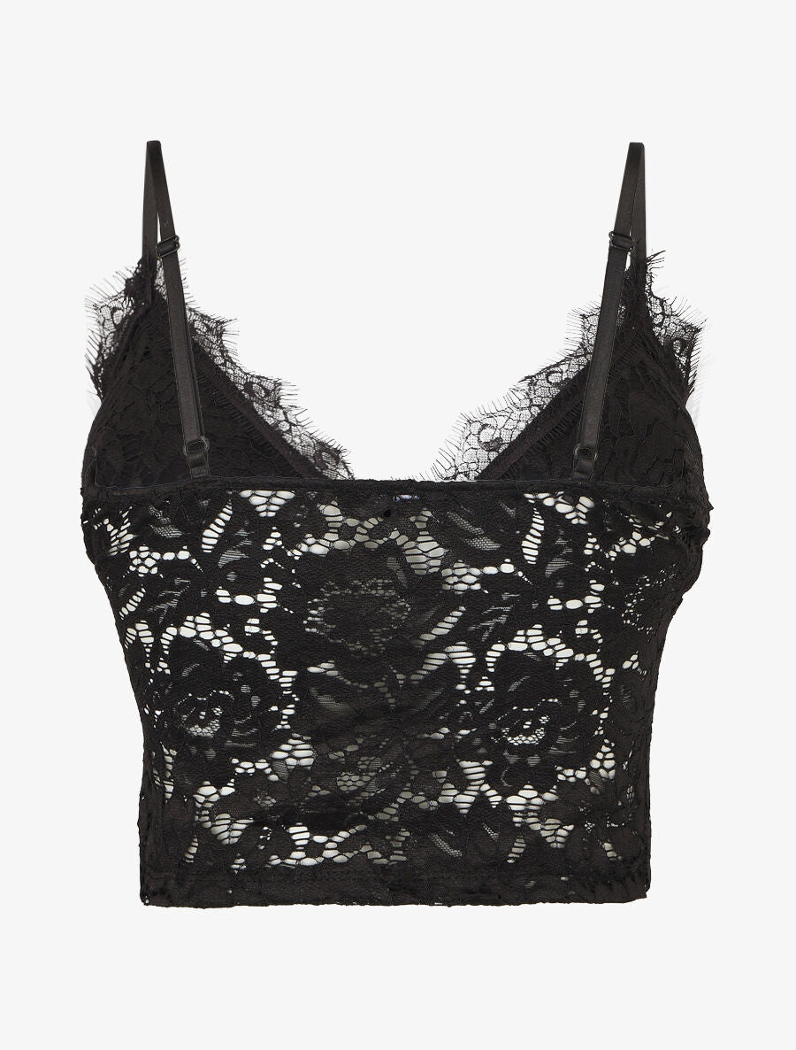 Crop top en dentelle ajourée - Noir - 2