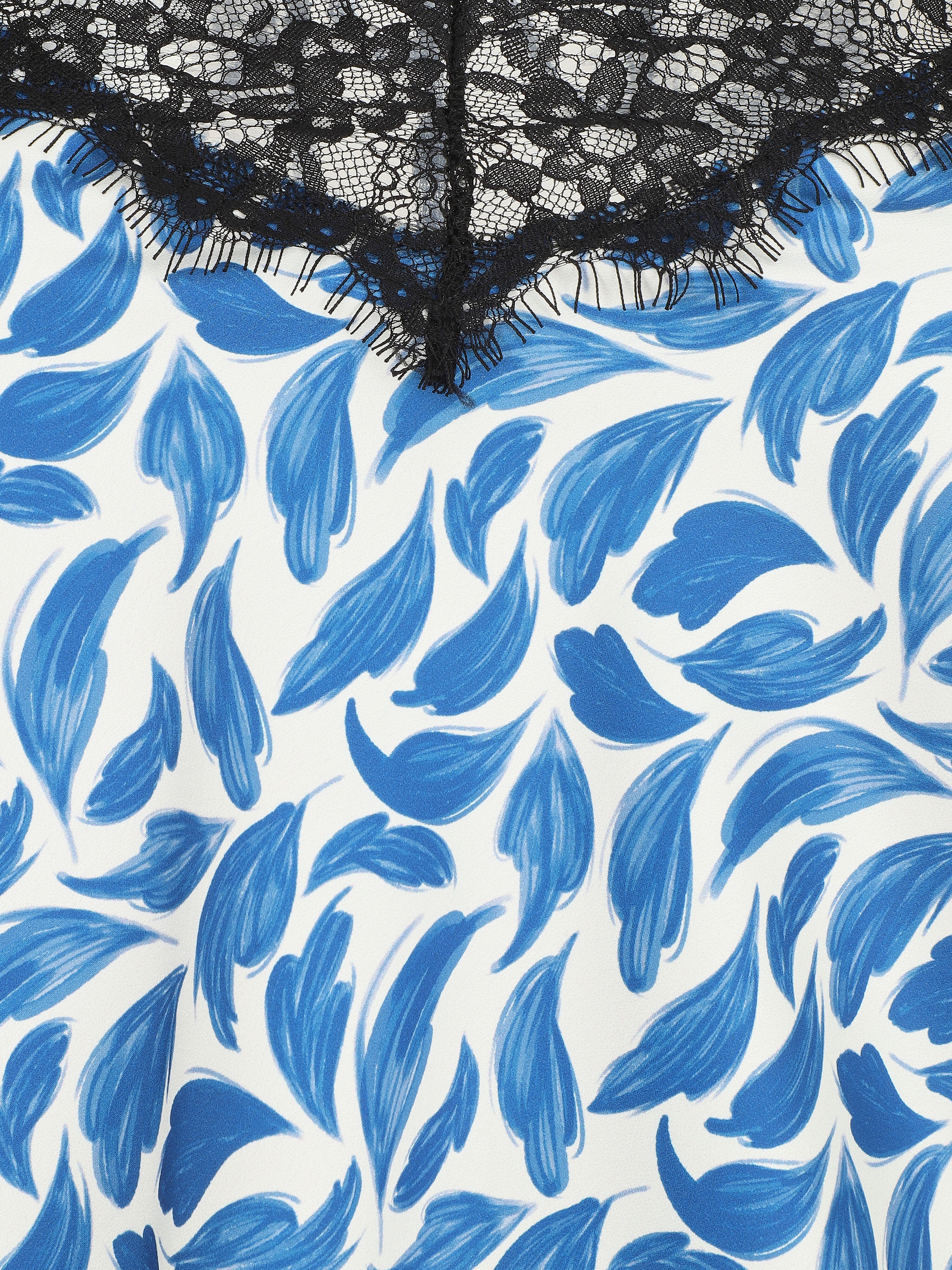 Caraco satiné imprimé plumes et dentelle - Bleu roi - 3