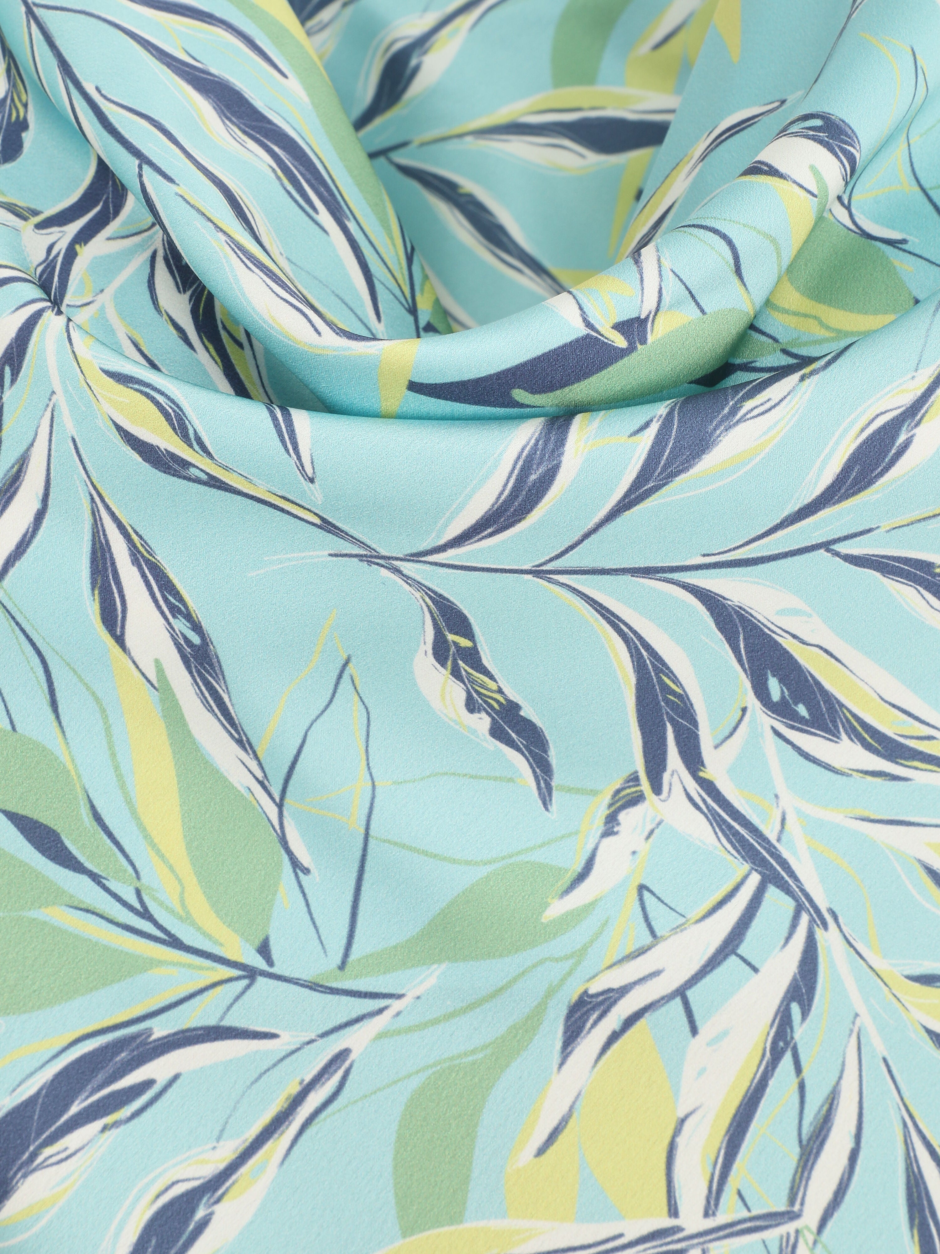 Top satiné imprimé feuilles à col bénitier - Turquoise - 3