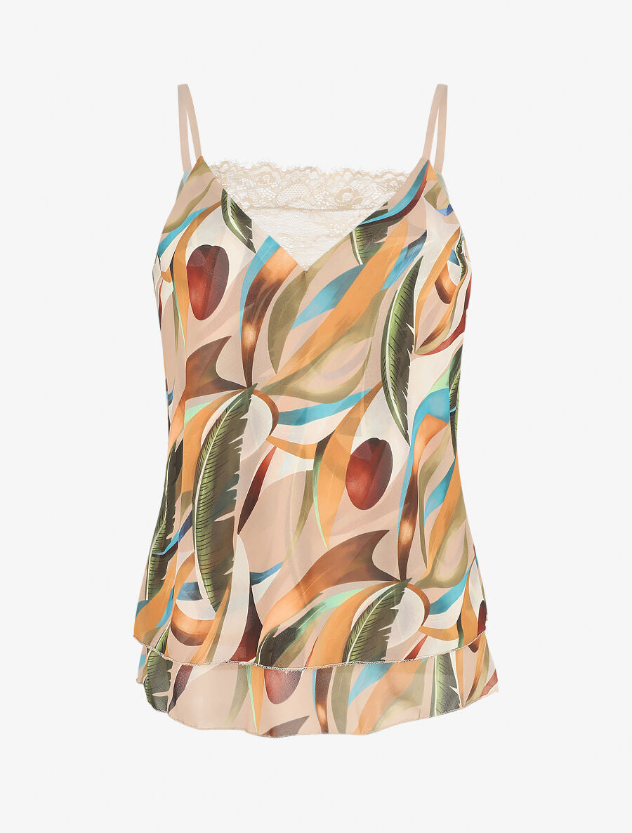 Top en voile superposé imprimé abstrait - Camel - 5