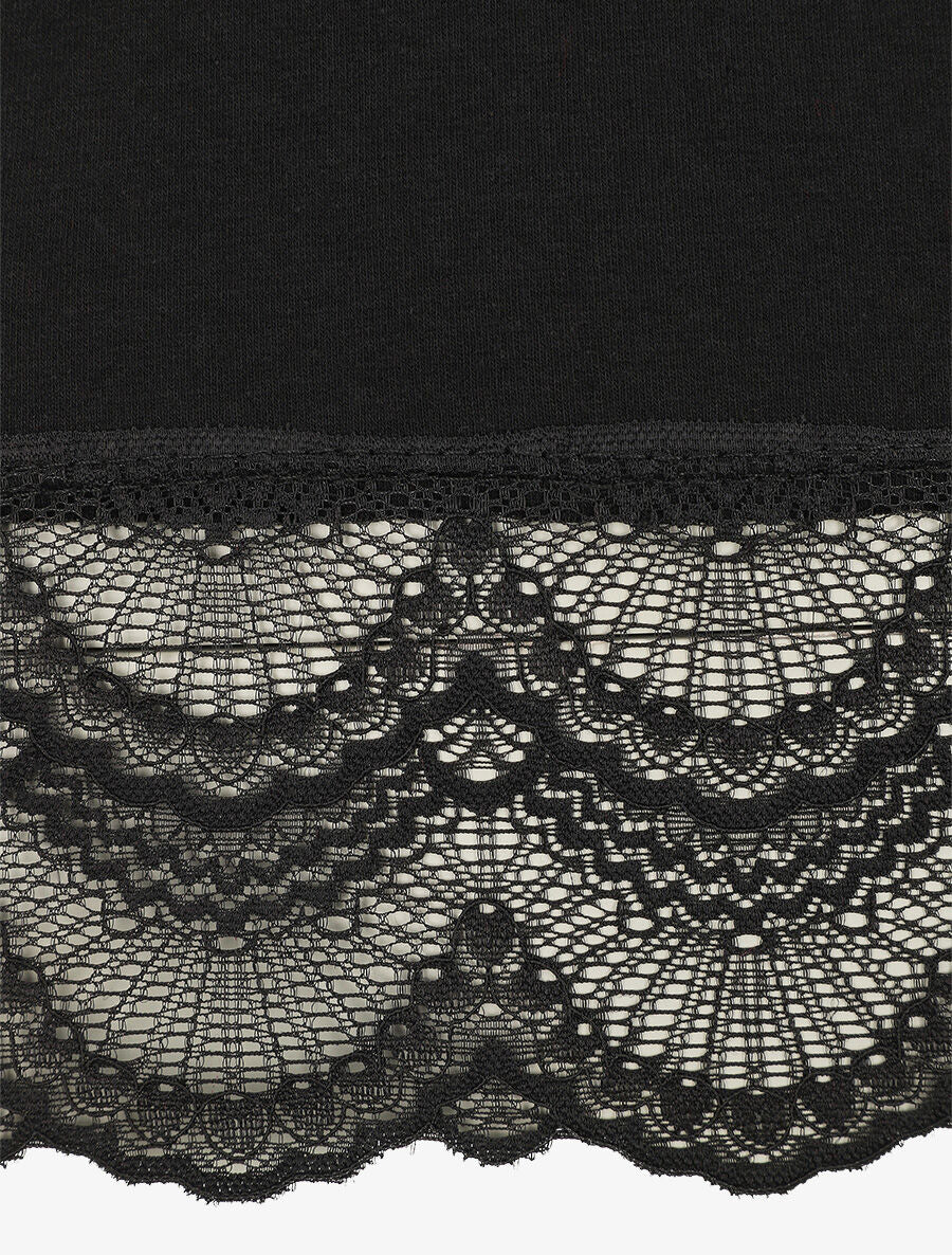 T-shirt uni et dentelle - Noir - 3