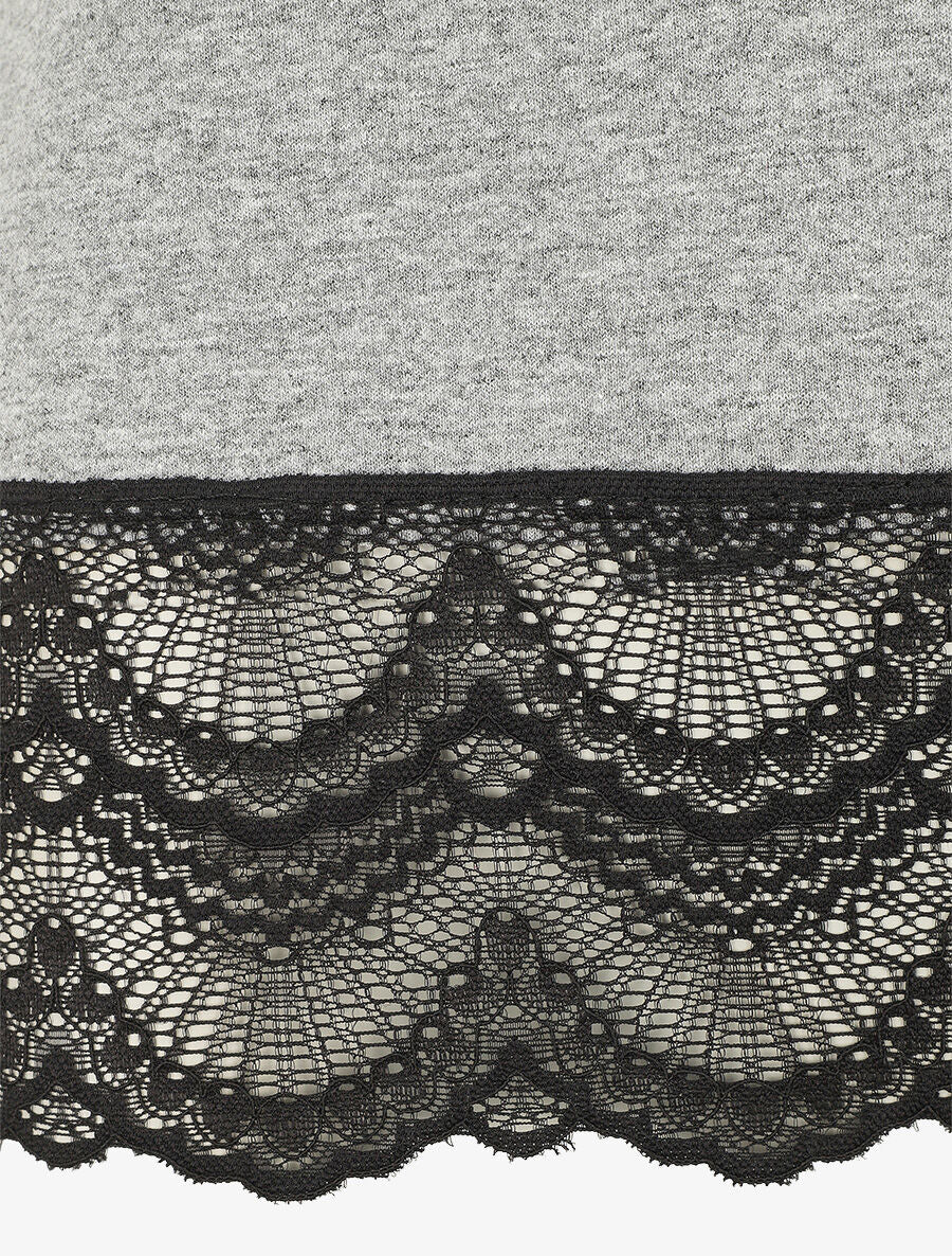 T-shirt uni et dentelle - Gris clair - 3