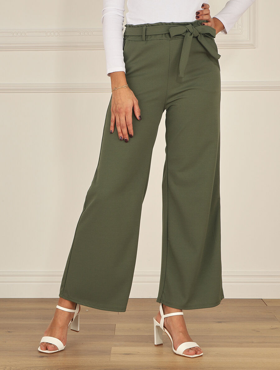 Pantalon uni ample fluide - Kaki - 4