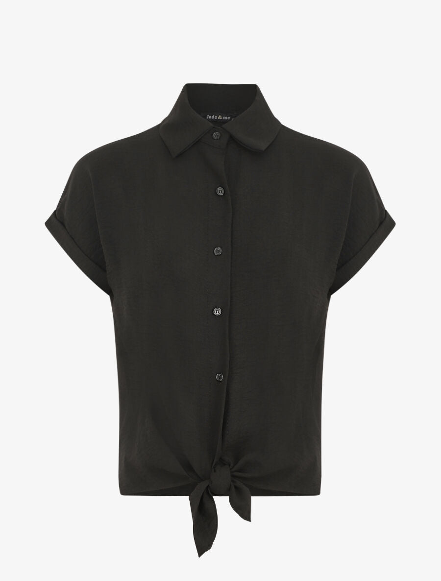 Chemise unie manches courtes à nouer - Noir - 4