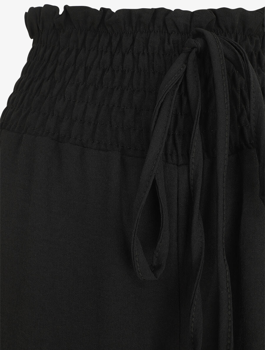 Pantalon uni ample taille haute élastiquée - Noir - 3