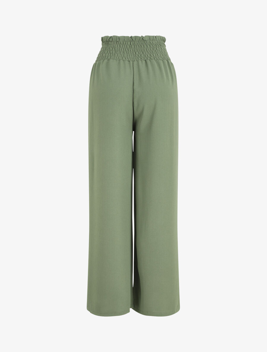 Pantalon uni ample taille haute élastiquée - Vert - 2