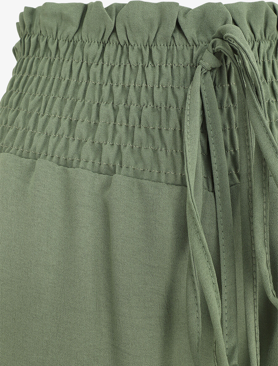 Pantalon uni ample taille haute élastiquée - Vert - 3