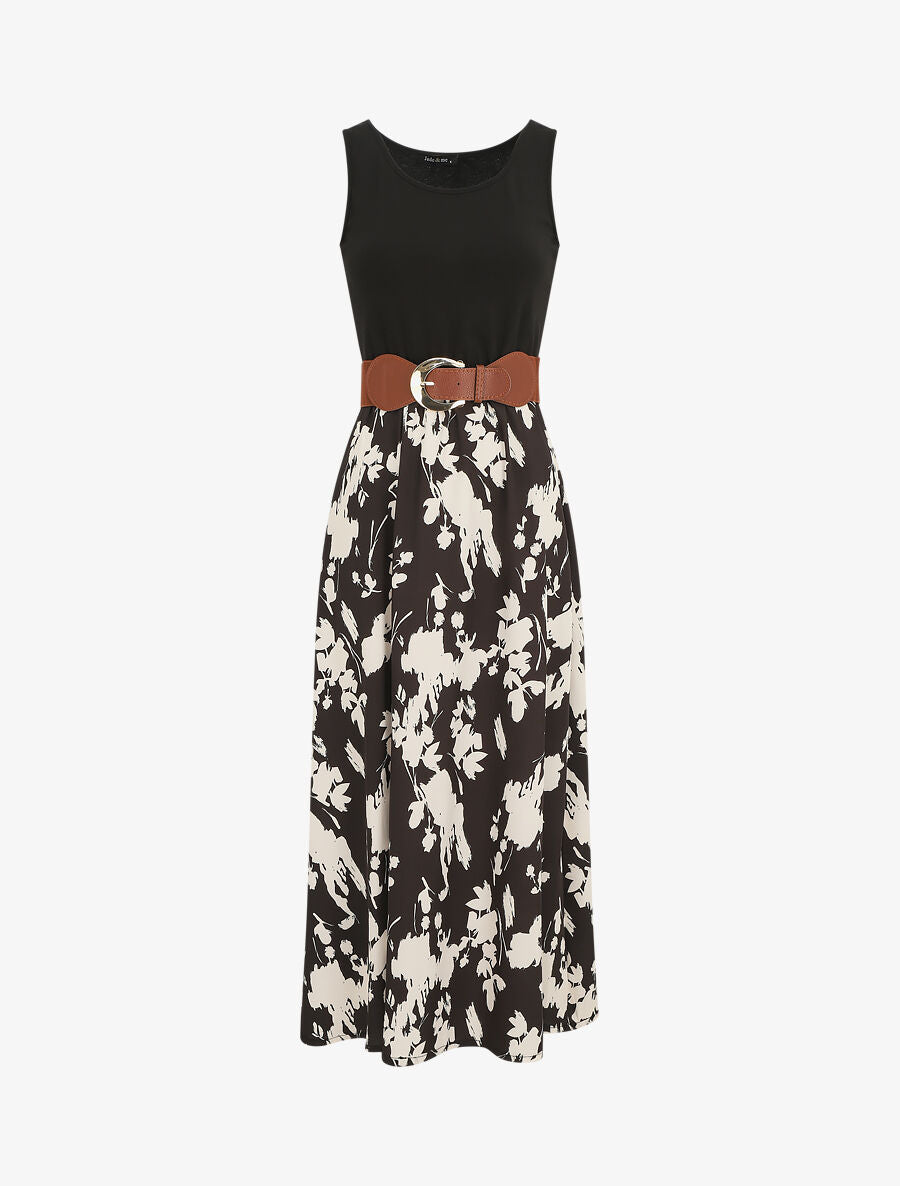 Robe longue sans manches imprimé fleurs - Noir - 4