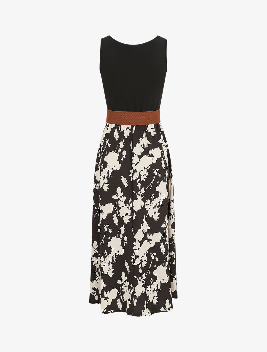 Robe longue sans manches imprimé fleurs - Noir - 2