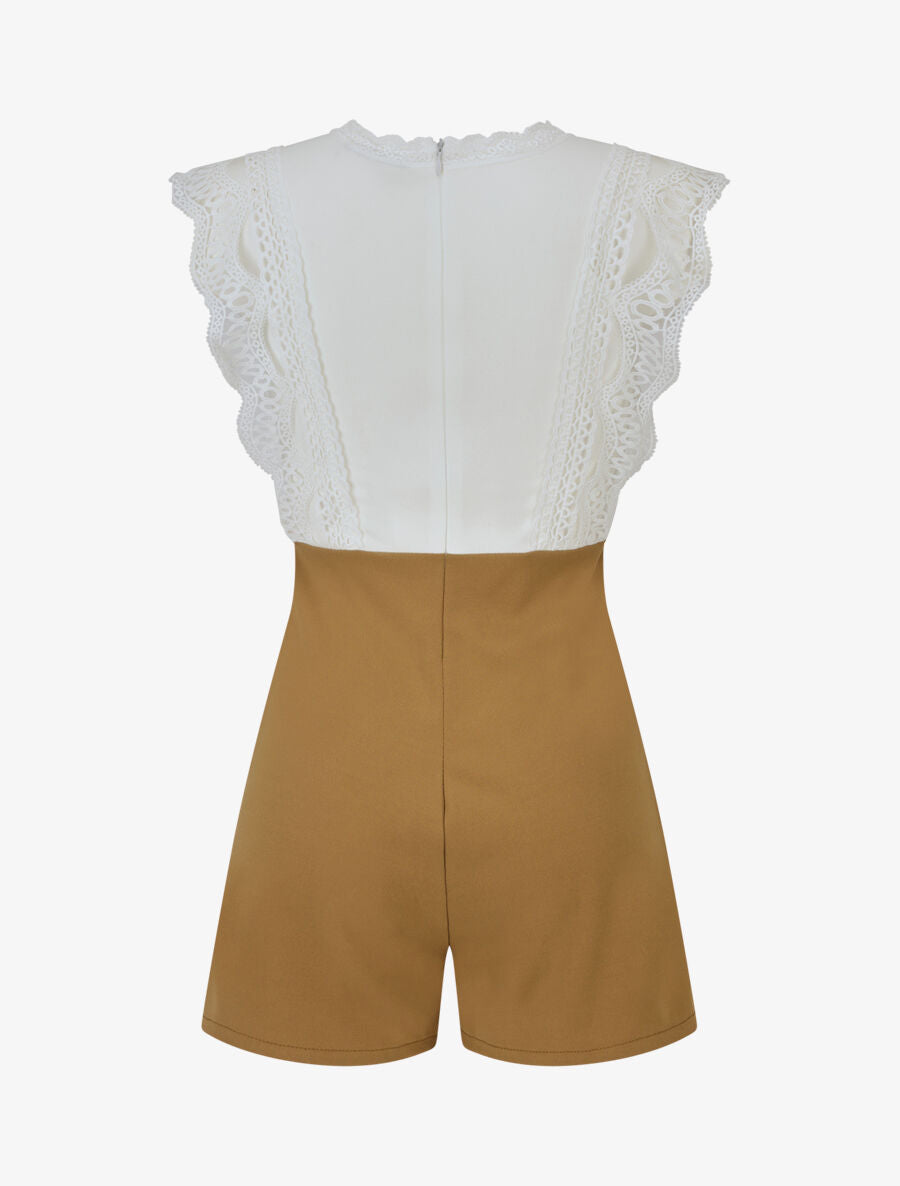Combishort à buste en dentelle - Camel - 2