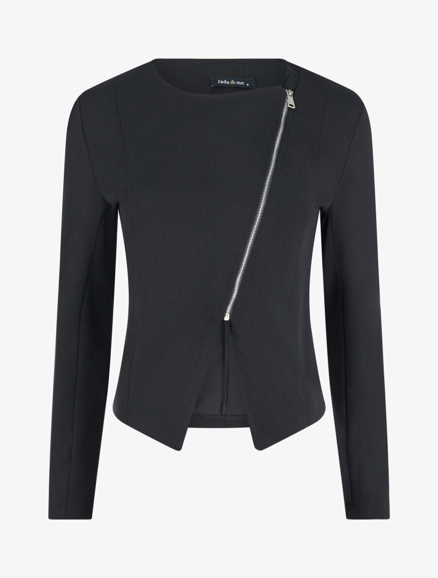 Veste courte à bord fendu asymétrique - Noir - 4