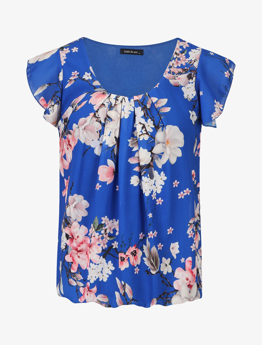 Top volanté à imprimé fleurs - Bleu roi - 4