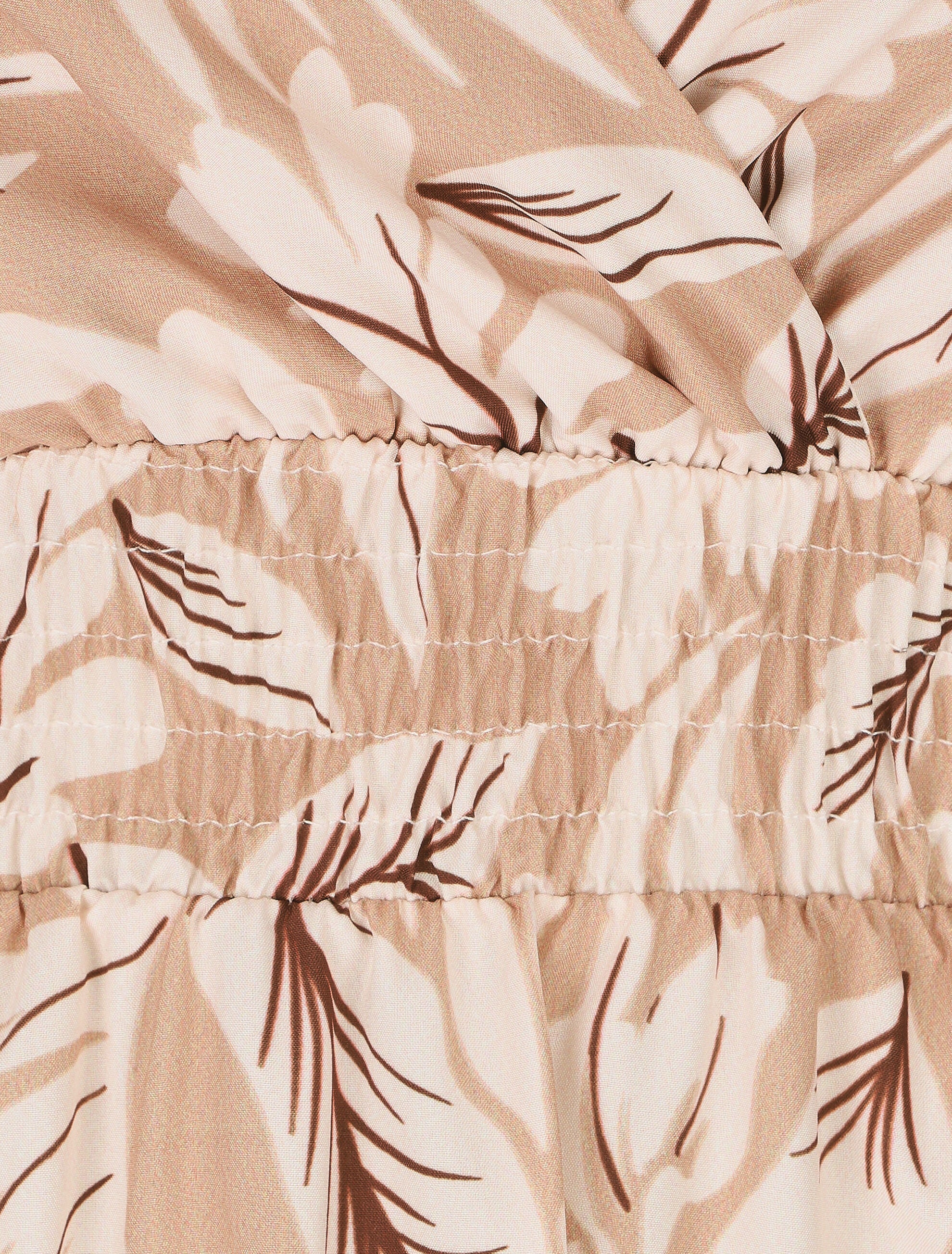 Robe longue à bretelles imprimé feuilles - Beige - 3