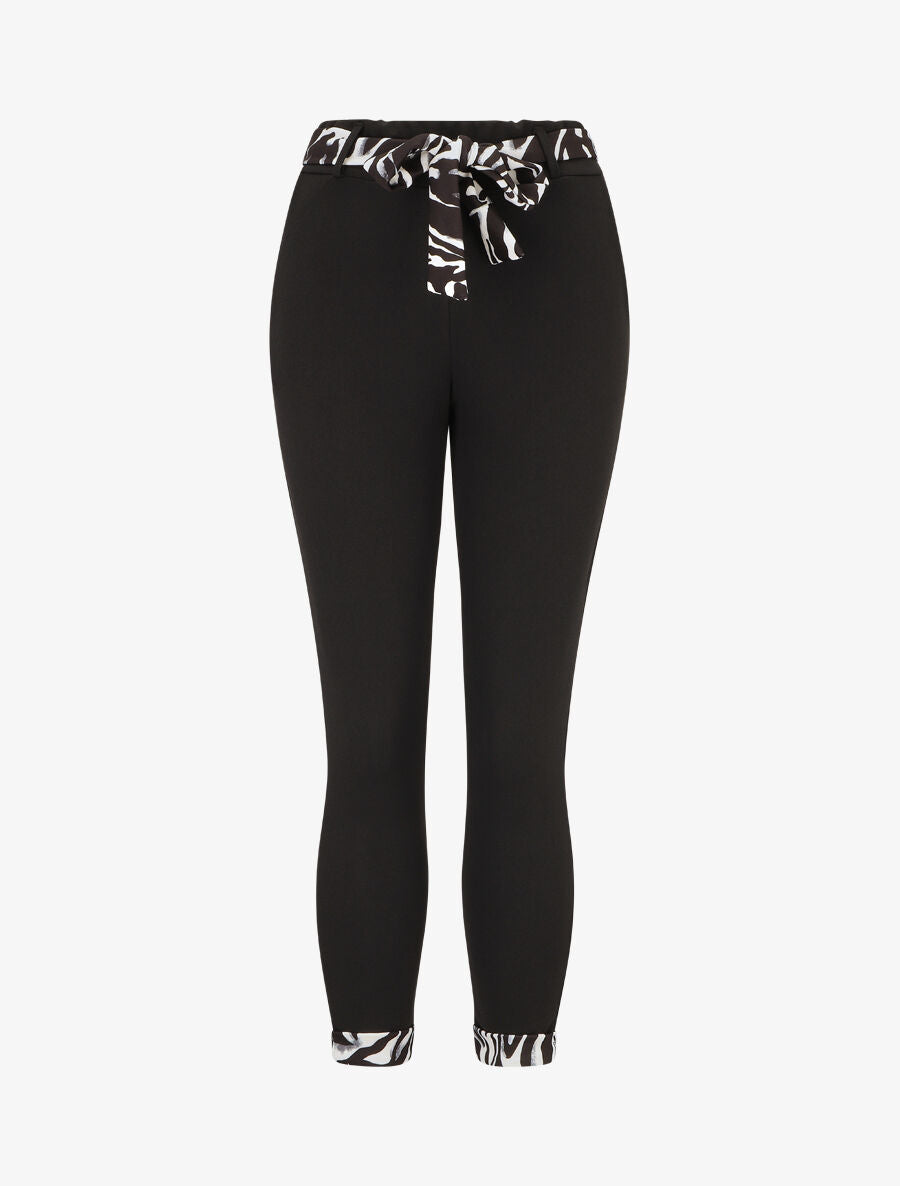 Pantalon slim taille haute à revers imprimé zèbre - Noir - 1
