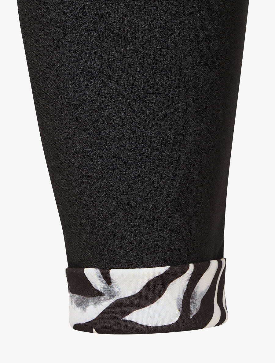 Pantalon slim taille haute à revers imprimé zèbre - Noir - 3