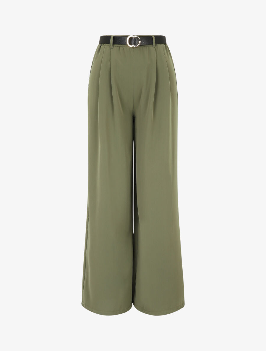 Pantalon ample fluide uni - Kaki - 1