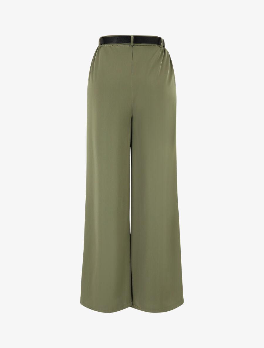 Pantalon ample fluide uni - Kaki - 2