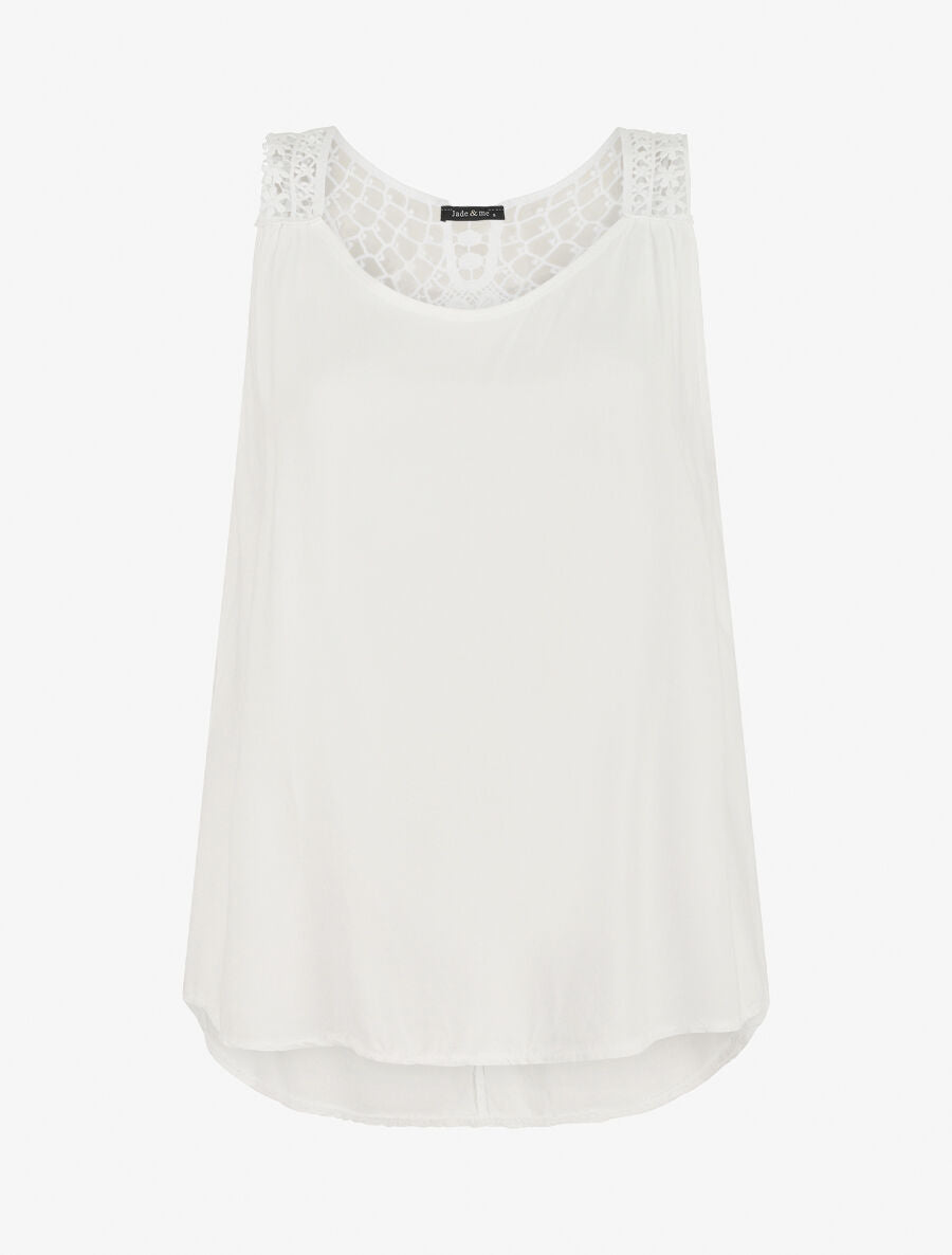 Top uni et broderies au dos - Blanc - 1