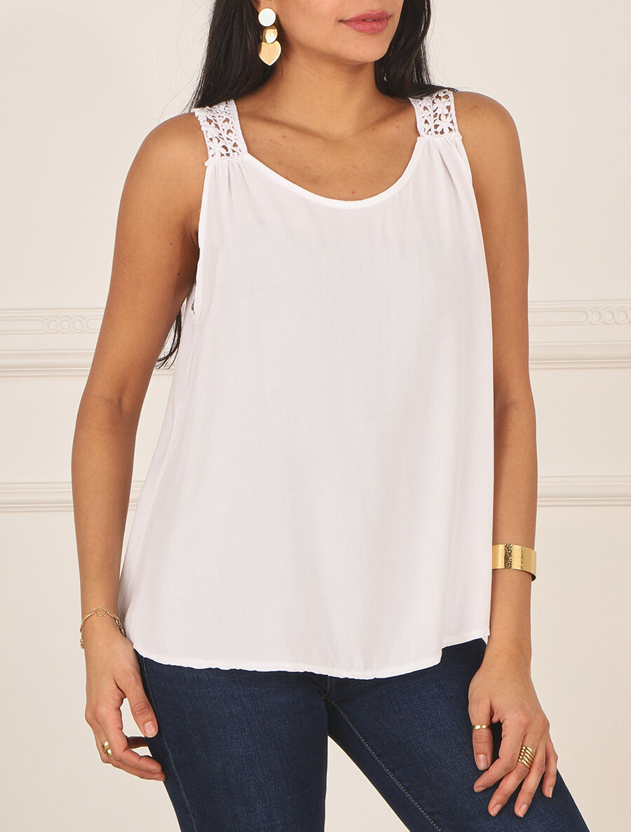 Top uni et broderies au dos - Blanc - 4