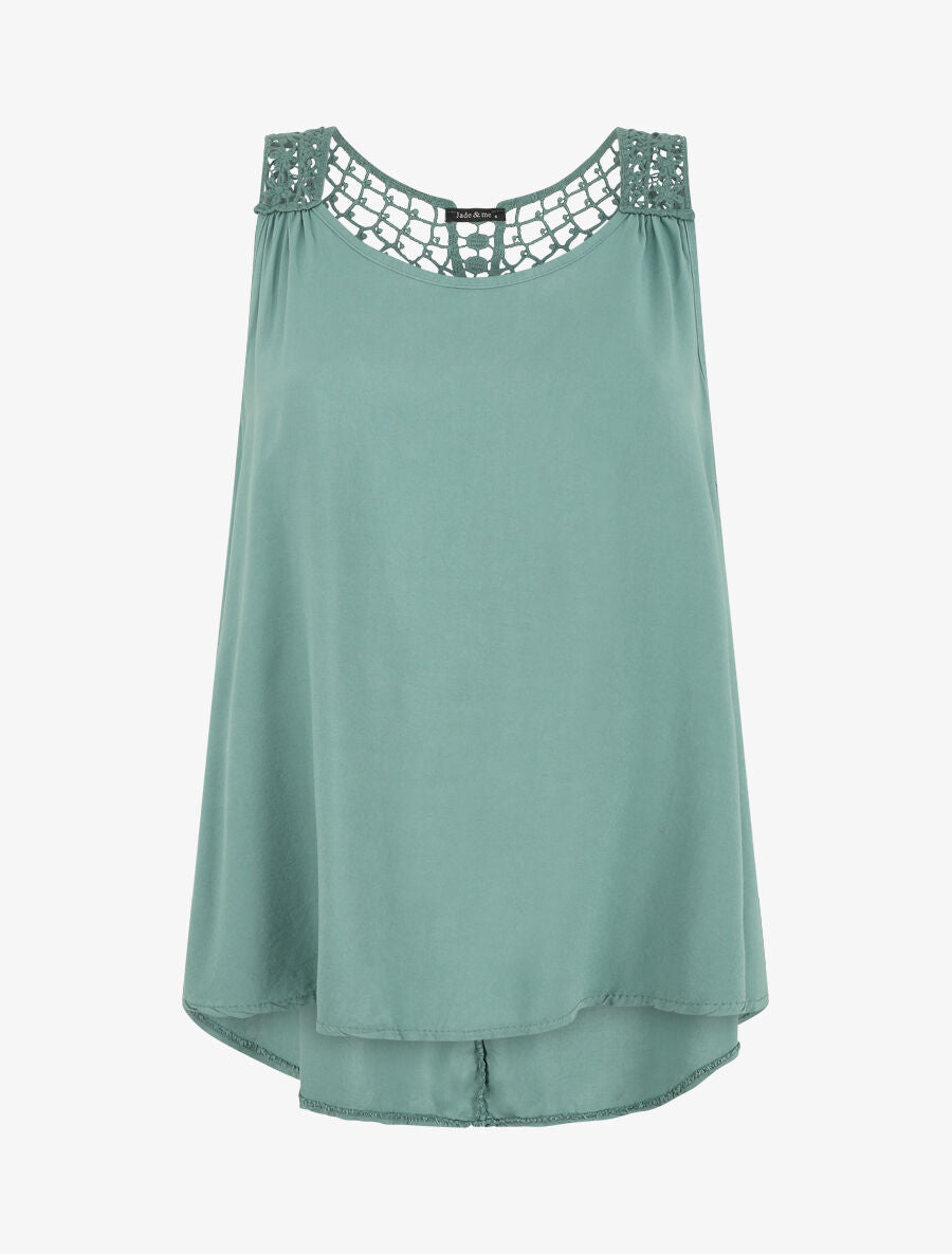 Top uni et broderies au dos - Vert d&