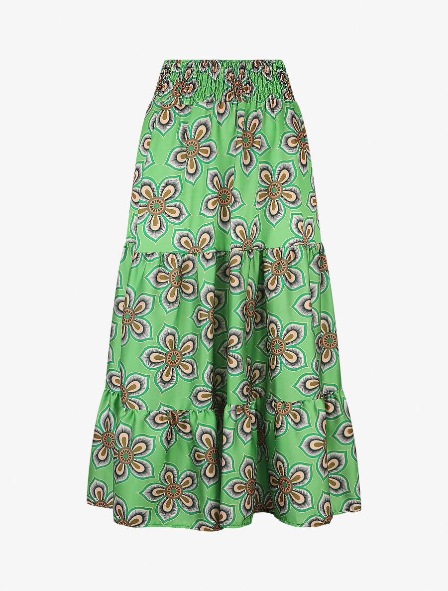 Jupe élastiquée à imprimé fleuri - Vert - 1