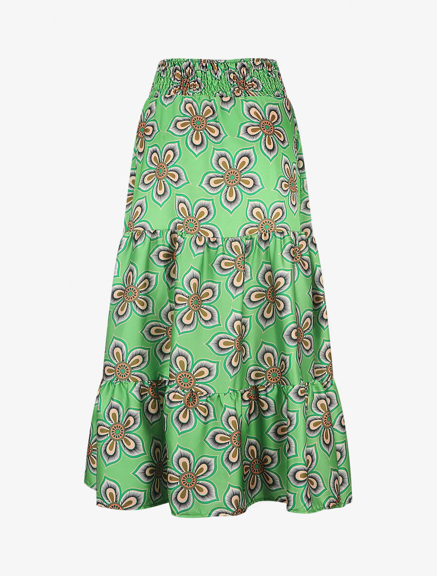Jupe élastiquée à imprimé fleuri - Vert - 2