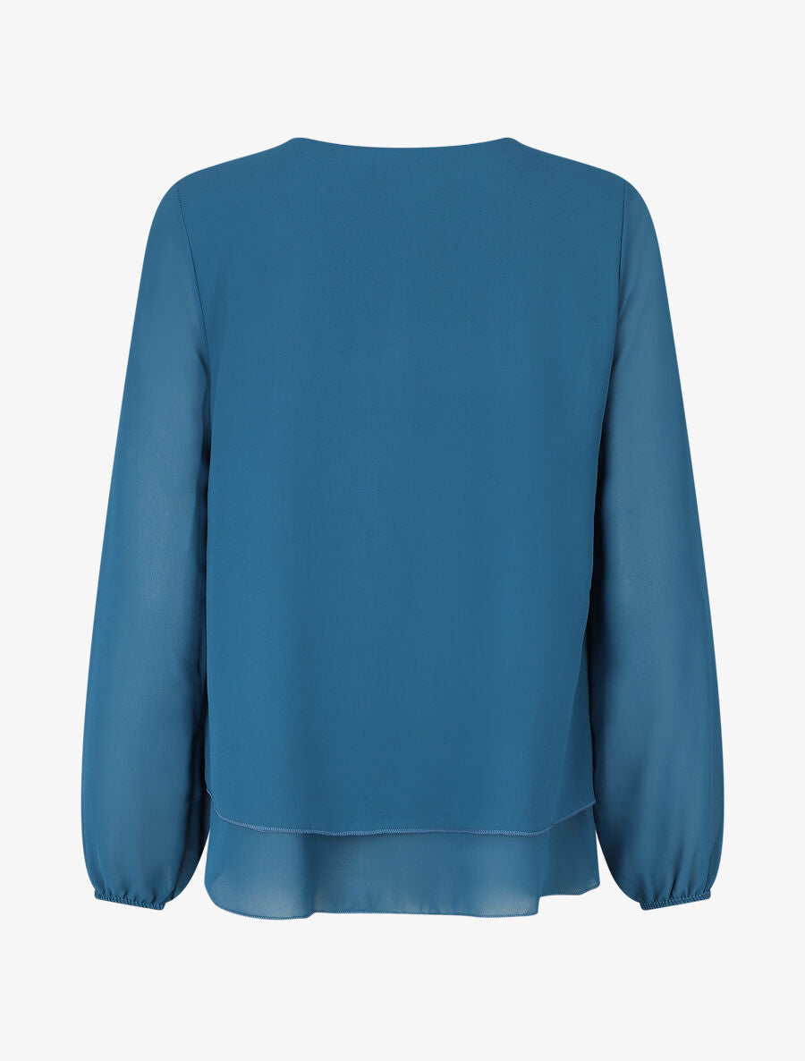 Blouse unie avec lacets - Bleu canard - 2